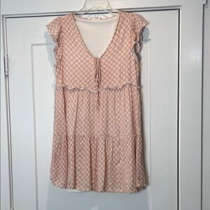 Altar'd State Peach Floral-Print Tiered Mini Dress size small.